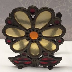 Vintage cast iron and stained glass napkin holder